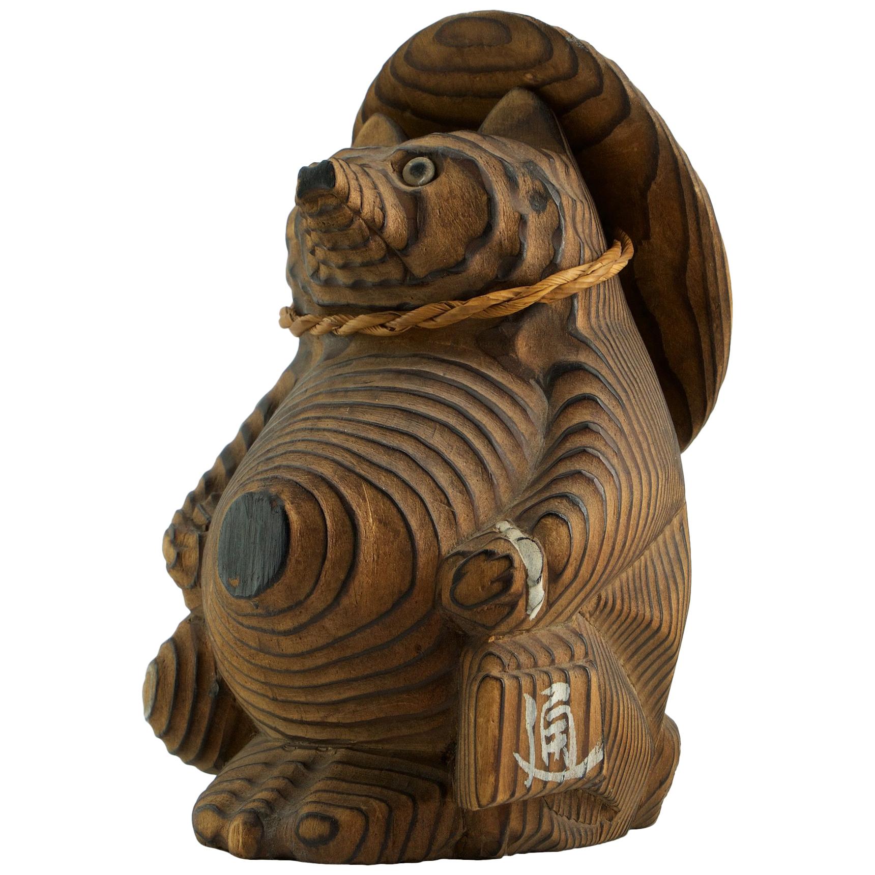 Shou-sugi-ban Japanischer Marderhund Skulptur Spielzeug Vintage Mid-Century Modern