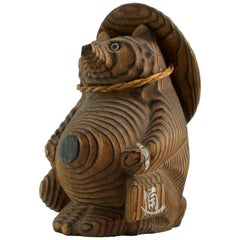 Shou-sugi-ban Japanese Tanuki Sculpture Toy Vintage Mid-Century Modern 