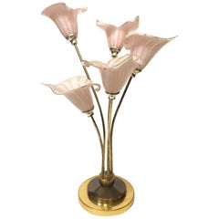 Retro Italian Murano Handblown Calla Lilies Table Lamp