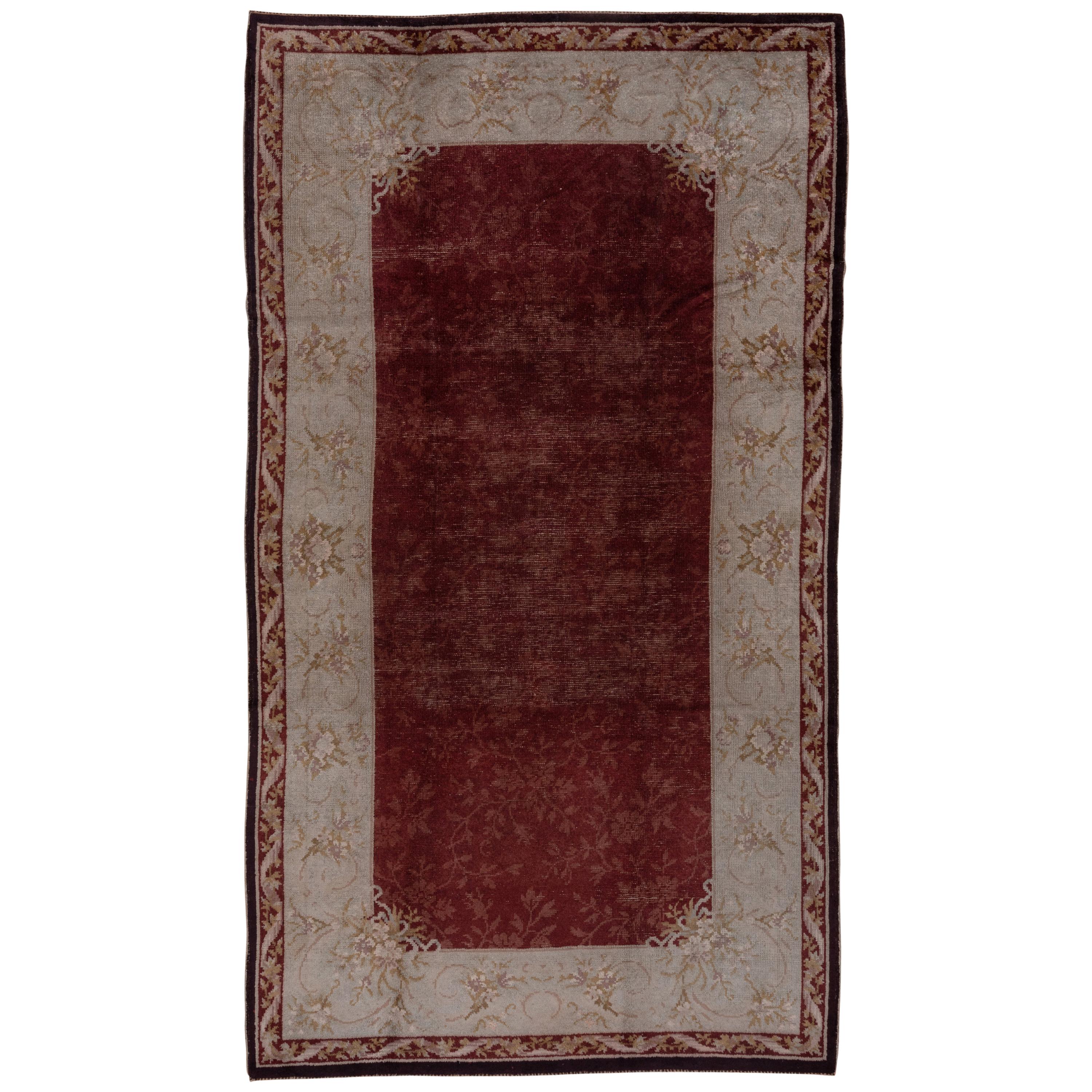 Antique Savonnerie Carpet, Brown Red Field For Sale