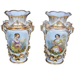 Coppia di vasi in porcellana dorata Vieux Paris