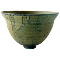 Vintage 1970s Green Large California Modernist Studio Pottery Bowl