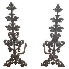 Pair of Wrought Iron Andirons, Very Fine Work, French, 19th Century