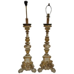 18th Century Pair of Italian Baroque Candlestick Lamps
