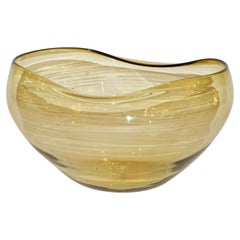 Salviati 1970s Italian Vintage Organic Amber Gold Murano Art Glass Bowl 