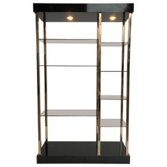 Stunning 1970s Brass and Glass Illuminated Étagère in the Style of Romeo Rega