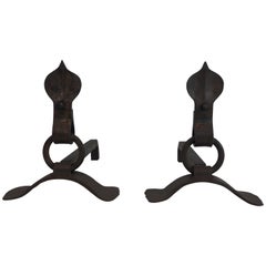 Pair of Modernist Wrought Iron Andirons, French, circa 1940