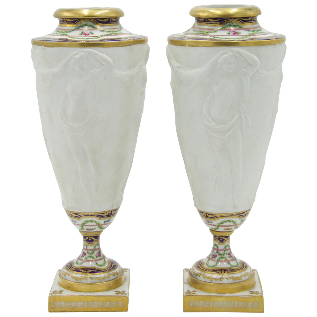 Pair of French Victorian Sevres Porcelain Urns For Sale