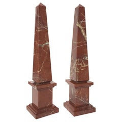 Pair of 20th Century Burnt Umber Marble Obelisks