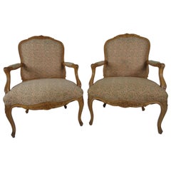 Pair of Louis XV Style Beechwood Carved Fauteuils