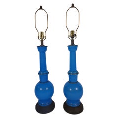 Pair of Russian Blue Opaline Lamps
