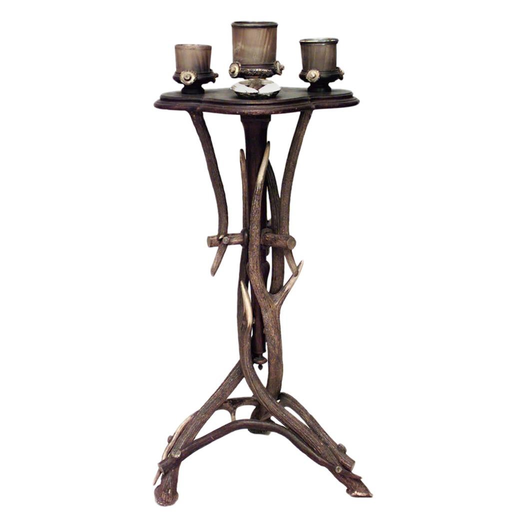 Rustic Continental Oak and Antler Smoking Stand For Sale