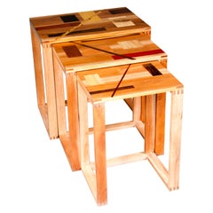 Set of Rectangular Polychrome Inlaid Nested Tables in the Constructivism Style