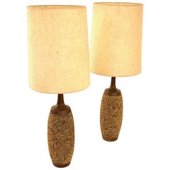 Pair of Majestic Cork Table Tall Lamps Atomic Age Original Lampshades
