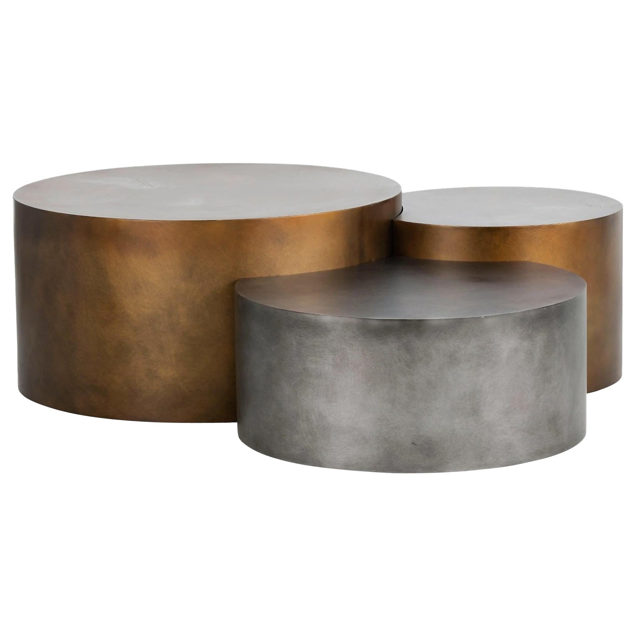 Metallic Composition of Three Low Tables in Different Heights and Finishes