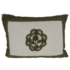 19th Century French Metallic Lace Rose Linen Pillow by Melissa Levinson