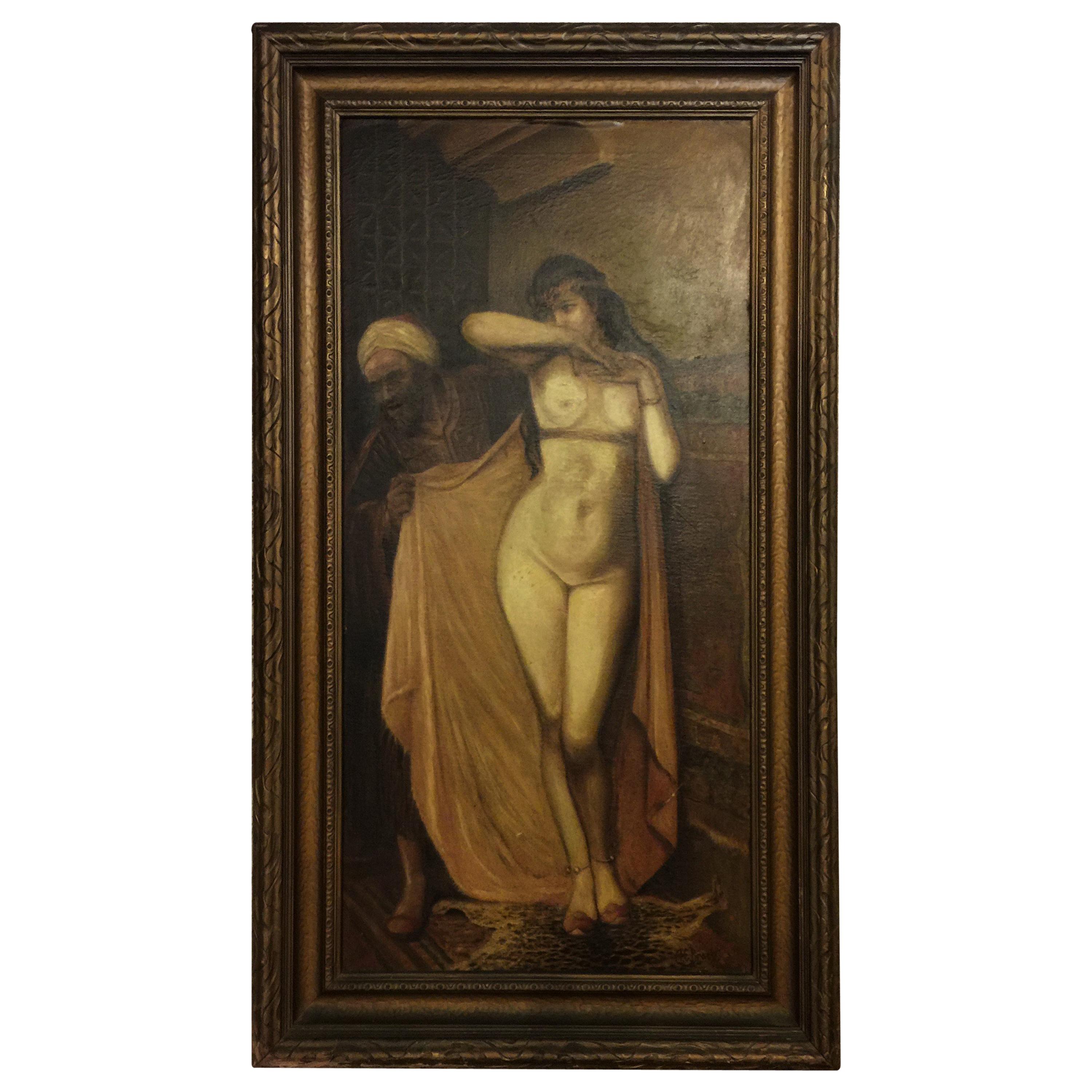 Nude Slave Harem Girl Oil On Canvas Painting by Arthur Edwin Bracy 
