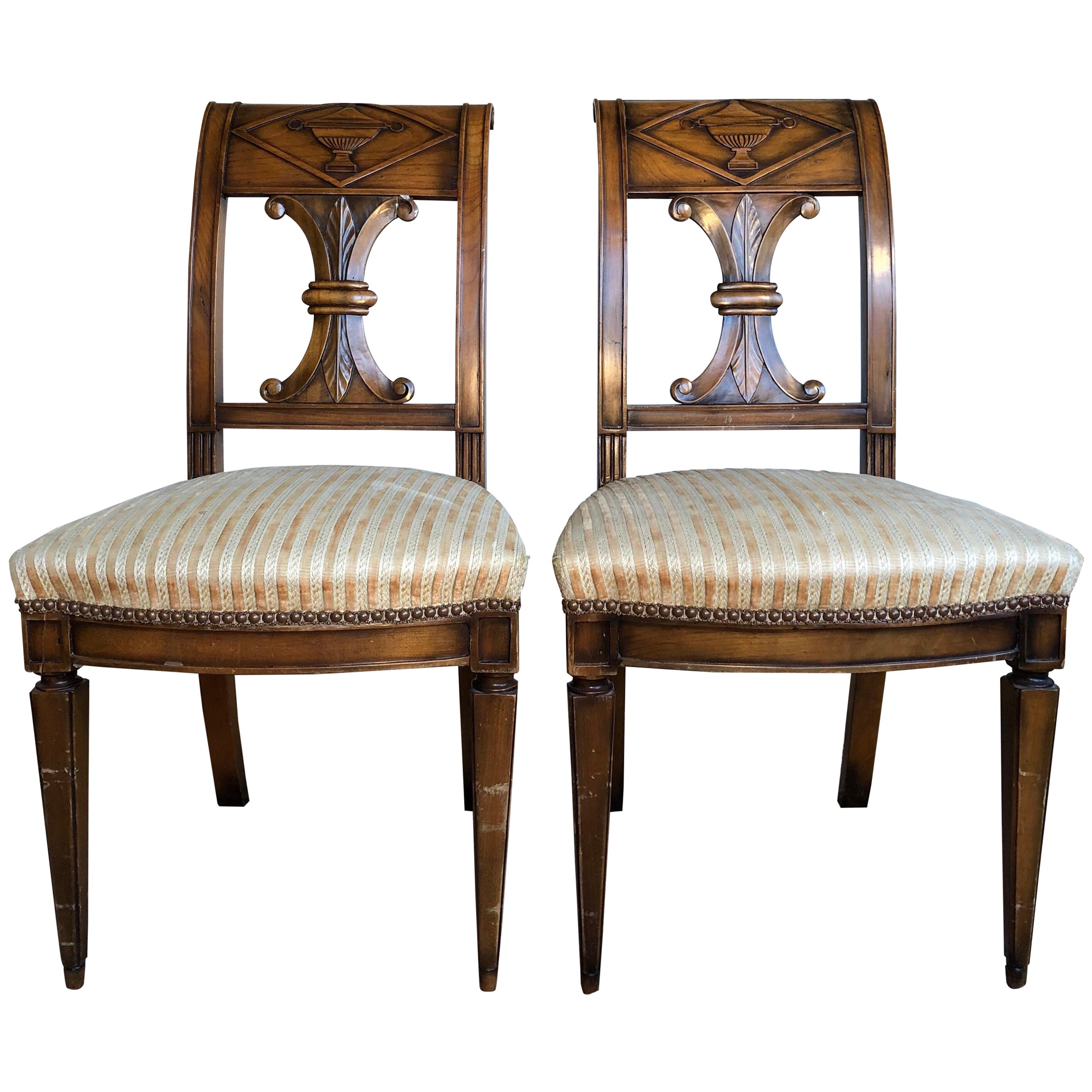 SALE Pair of Wooden Neoclassical Empire Side Chairs Biedermeier ON SALE 
