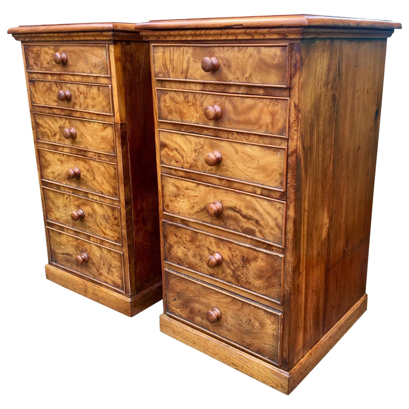 Bedside Cabinets in Burr Elm, English, circa 1880