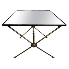 French Maison Bagués Style Brass Table with Mirrored Top