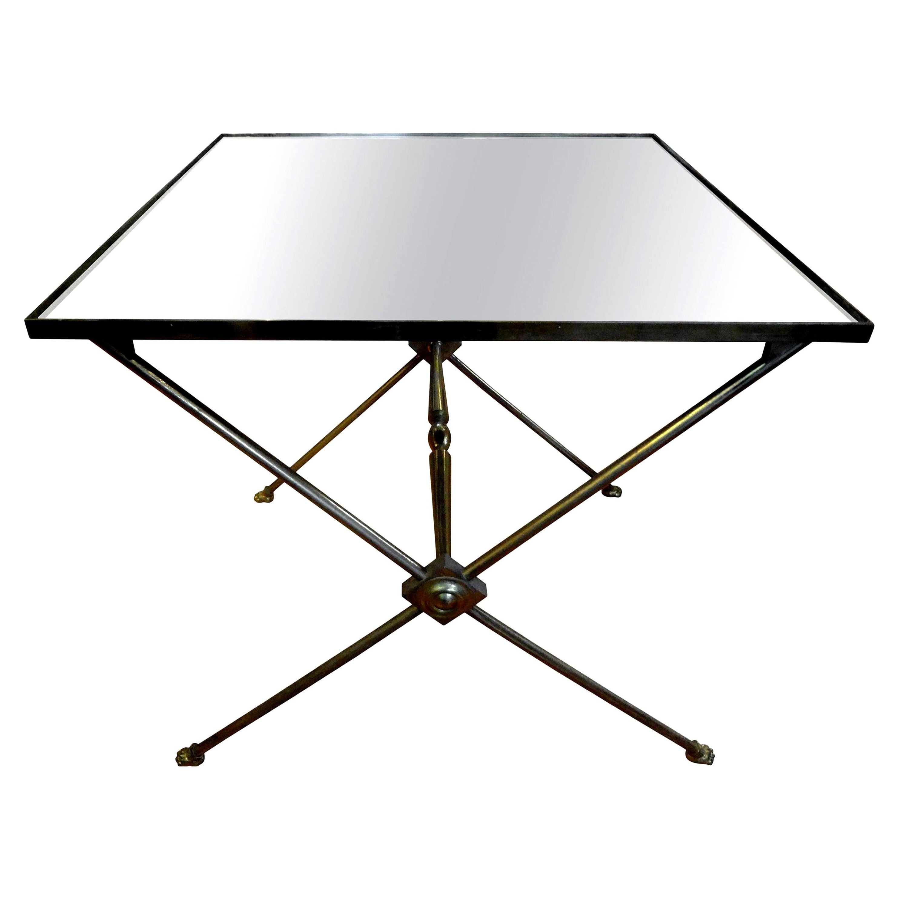 French Maison Bagués Style Brass Table with Mirrored Top For Sale