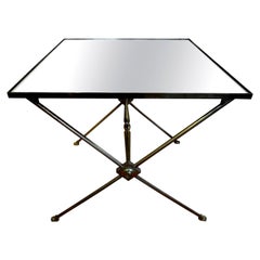Vintage French Maison Bagués Style Brass Table with Mirrored Top