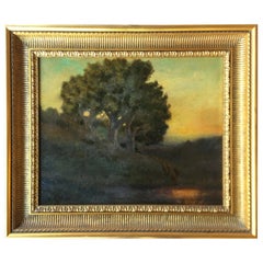 Used William Keith Original Tonal Oil Painting of California Misty Woodland Landscape