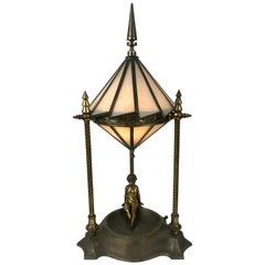 Vintage Classic Art Deco Boudoir Lamp Stunning Ziggurat Leaded Shade