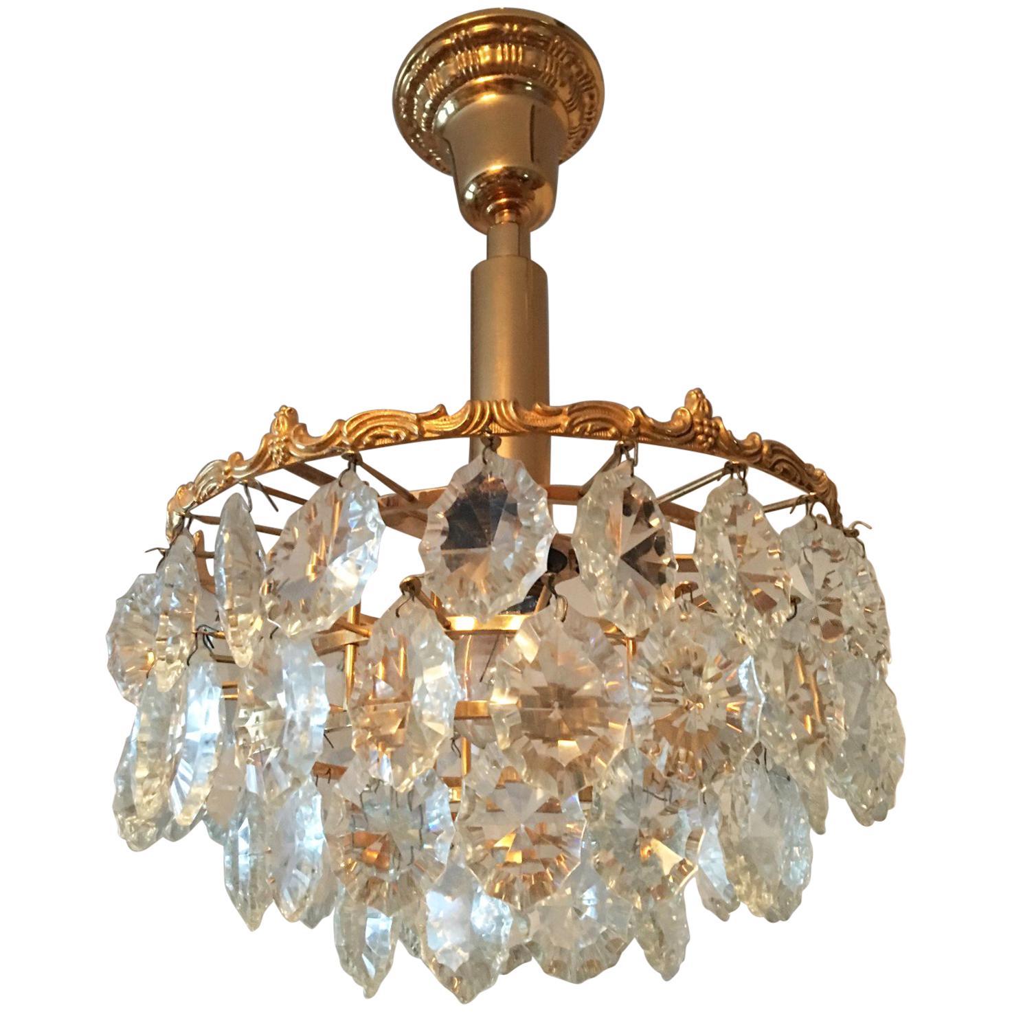 Austrian Gilded and Four-Tiered Bakalowits Style Chrystal Pendant, 1960s For Sale