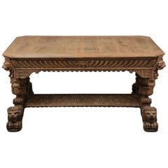French Bleached Wood Finish Renaissance Style Oak Library Table