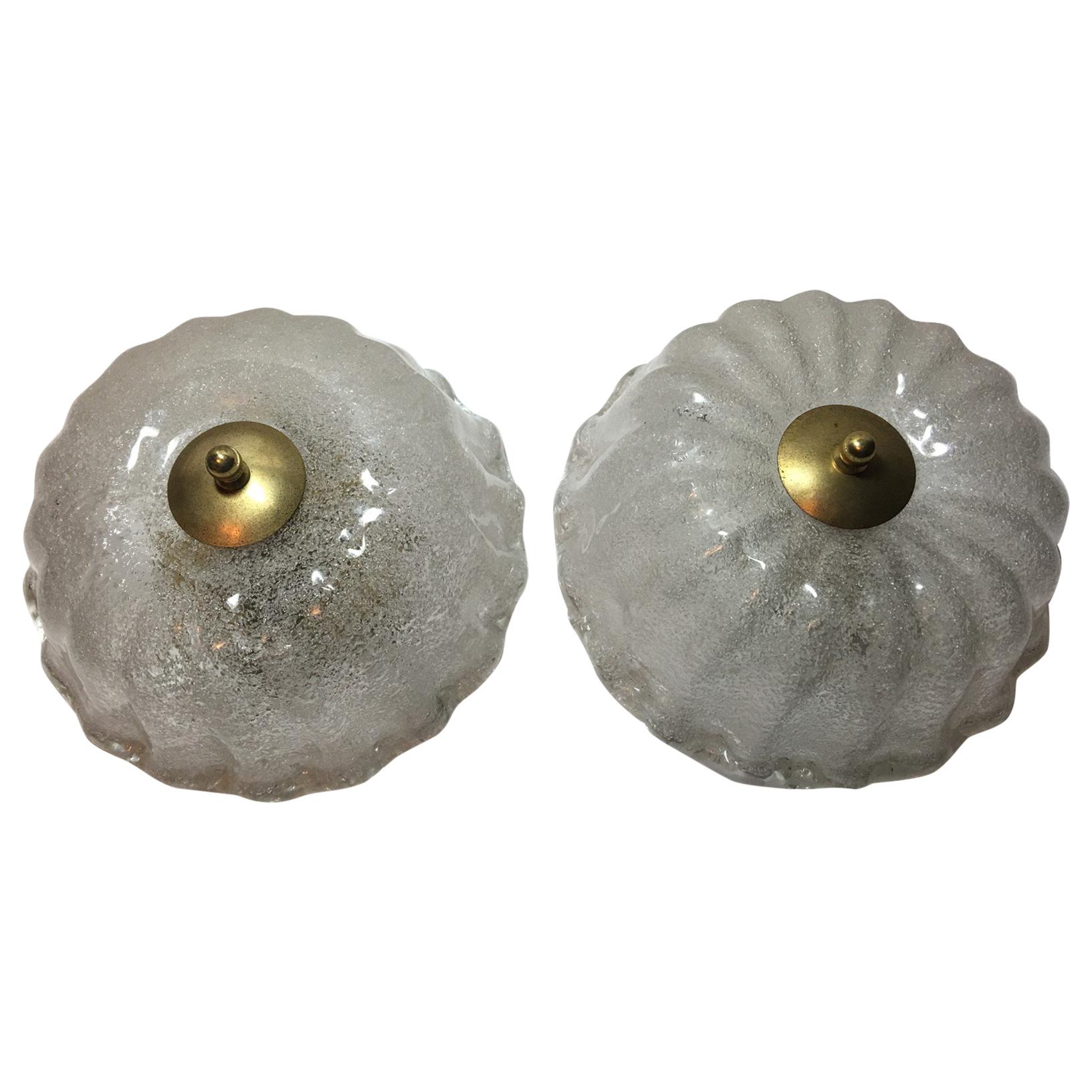 One Pair of Ice Cake Flush Mounts or Sconces For Sale