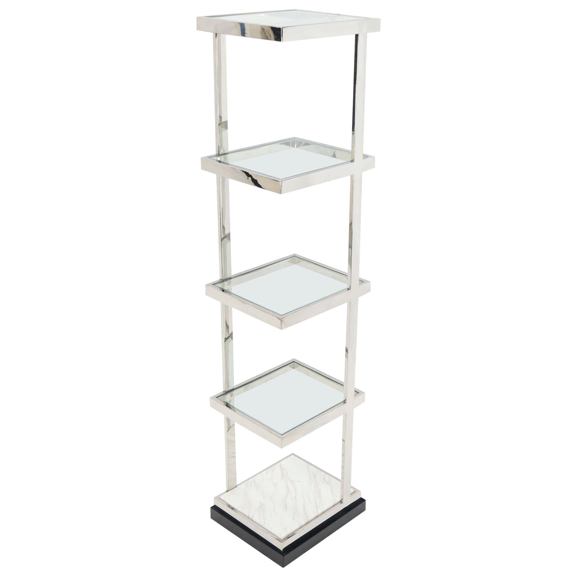 Fine Polished Stainless Steel Compact Small Tower Shape Étagère Shelf Marble
