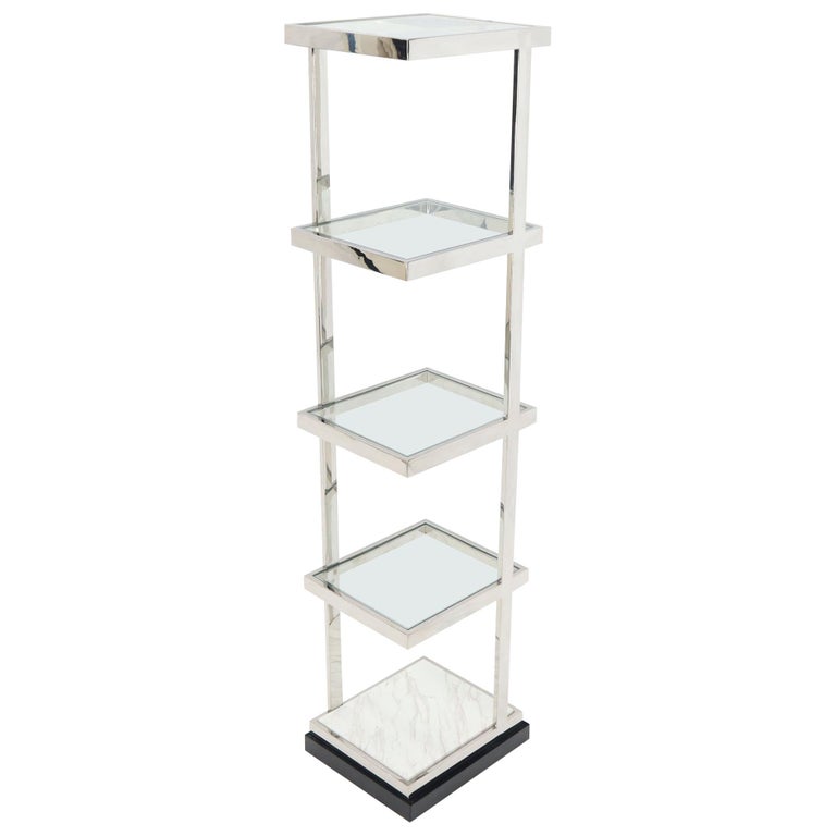 Fine Polished Stainless Steel Compact Small Tower Shape Étagère Shelf Marble at 1stDibs small