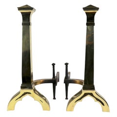 Pair of Gothic Revival Brass Andirons Firedogs in the Style of Augustus Pugin