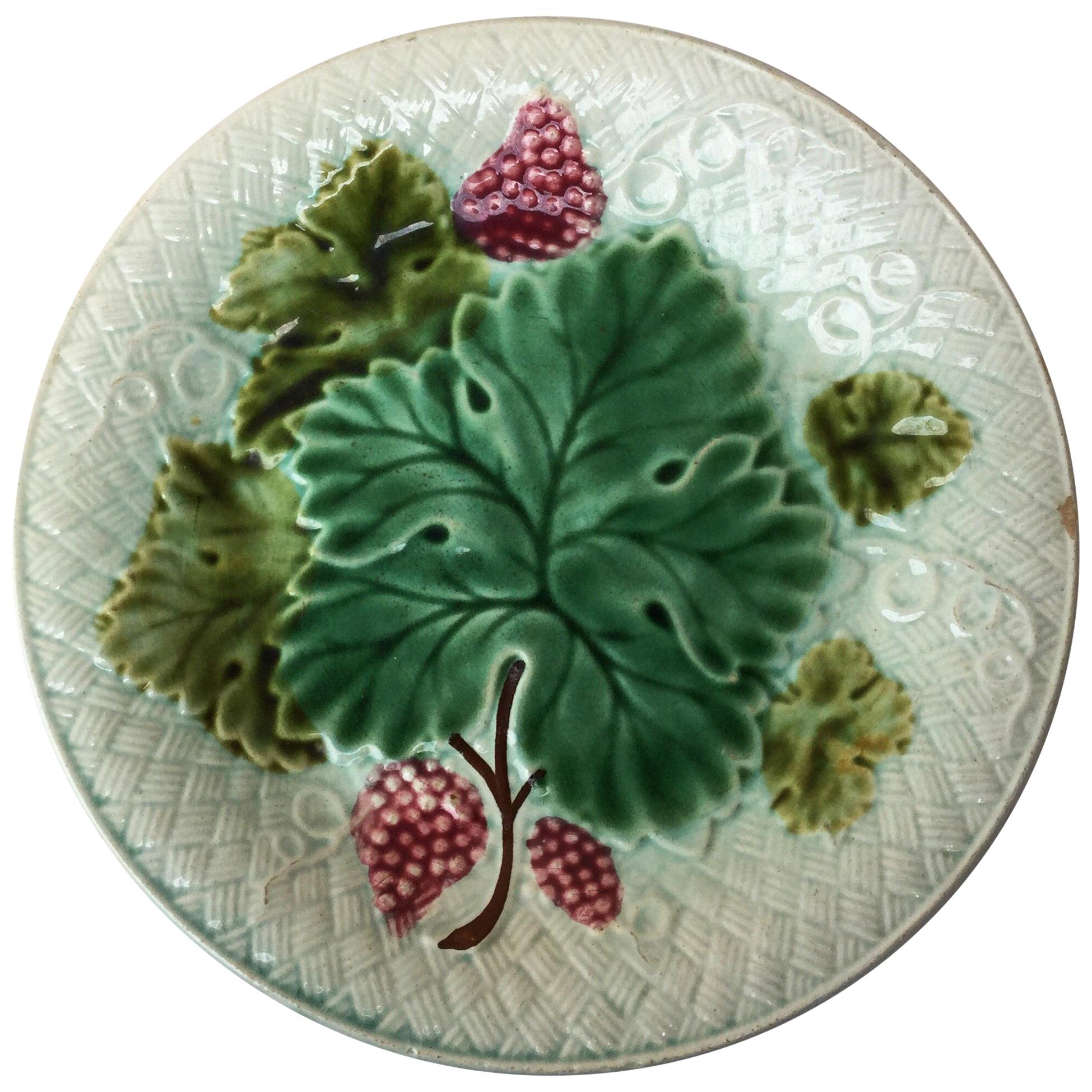 Majolica Grapes Plate Salins Circa 1890