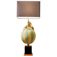 Extra Large Maison Charles Style French Brass & Painted Glass Balloon Table Lamp