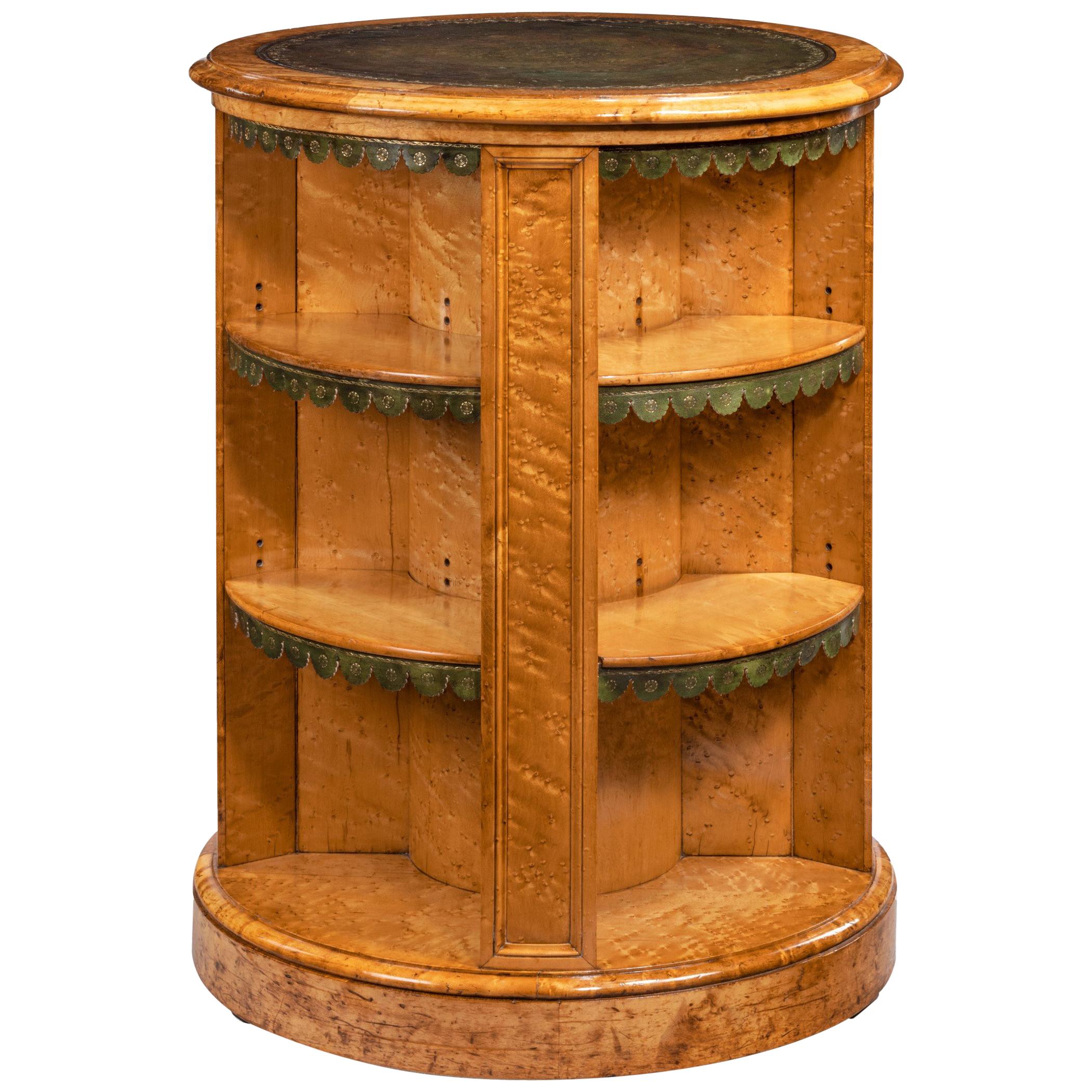Late Regency Bird’s-Eye Maple Cylindrical Open Bookcase Attributed to Gillows