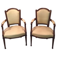 2 Beautiful Armchairs in Louis Seize Style Walnut Louis XVI