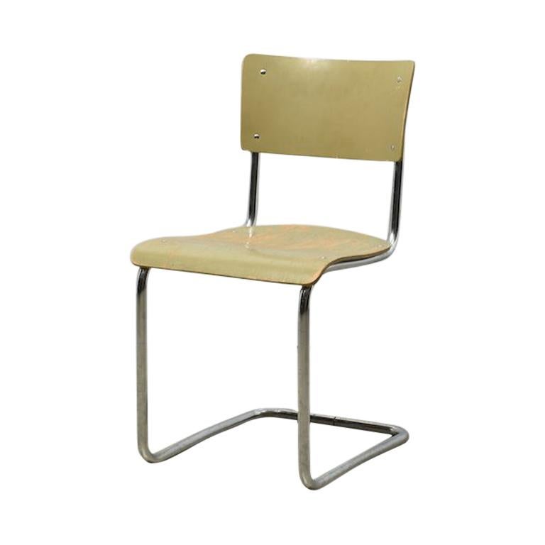 Cantilever Chair by Bigla Switzerland 1940s Olive Green with Stamp Signature For Sale
