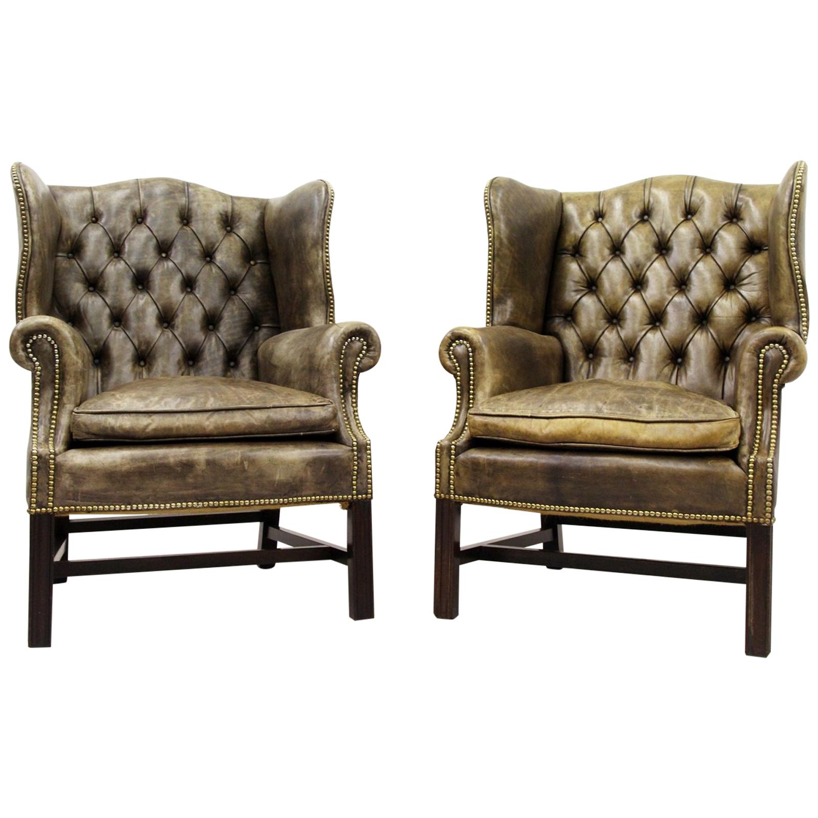 2 Chesterfield Armchair Wing Chair Antique Chair im Angebot
