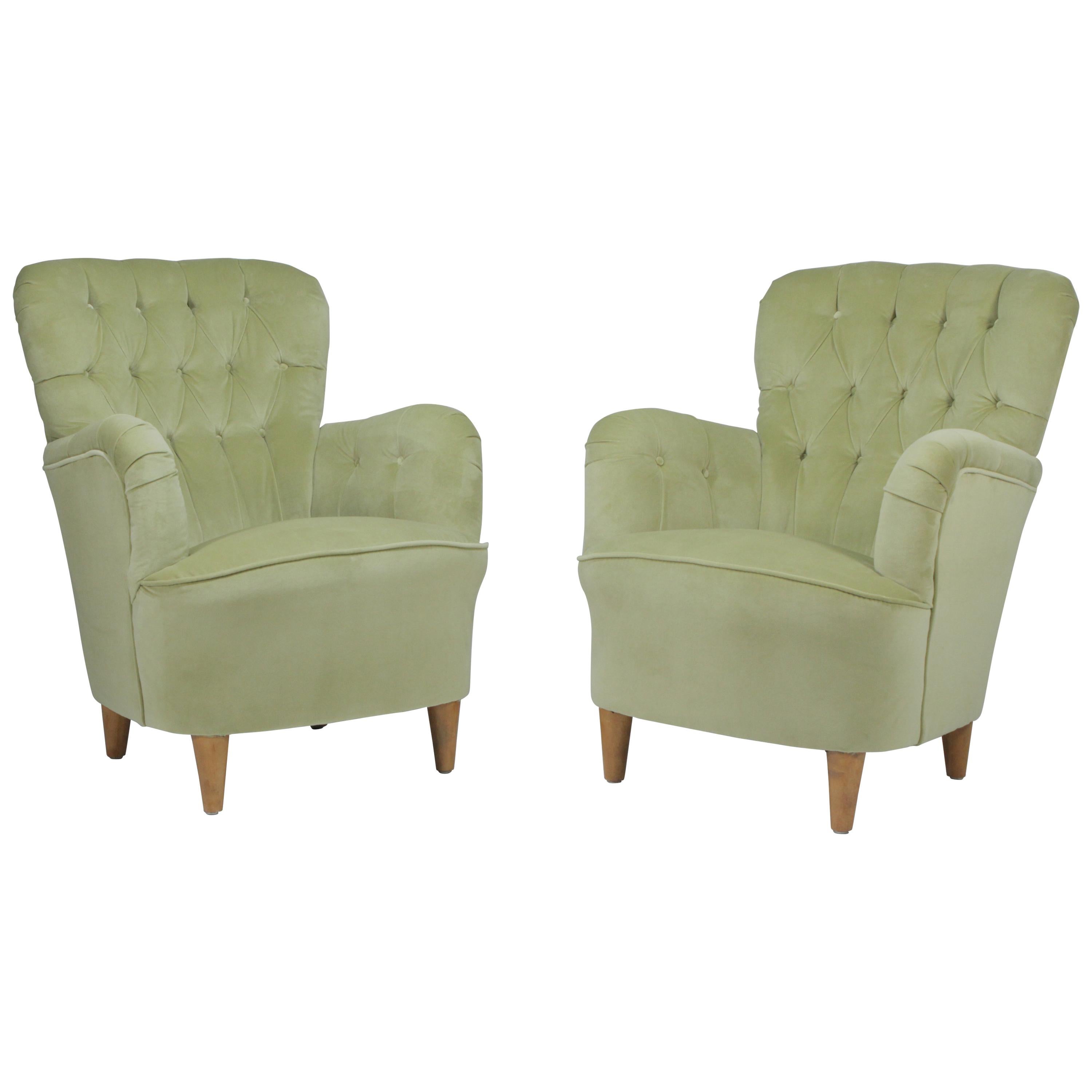 Iconic Pair of Swedish Club Chairs Attributed to Elias Svedberg For Sale