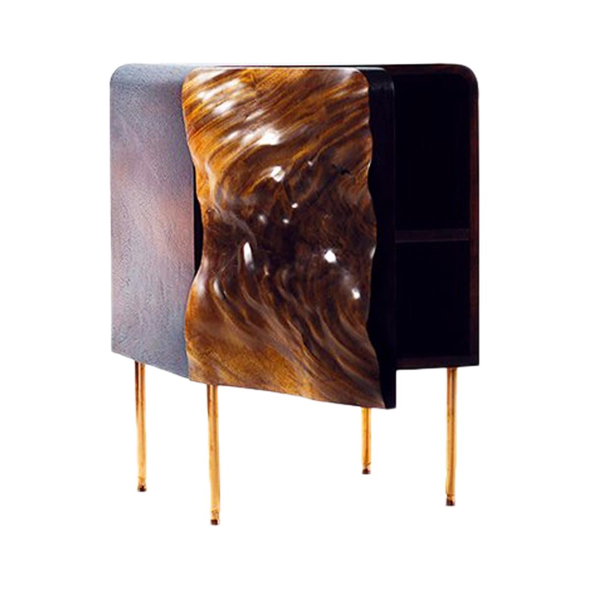 African Mahogany Night Stand Bedside Cabinet with Copper Plated Steel Legs