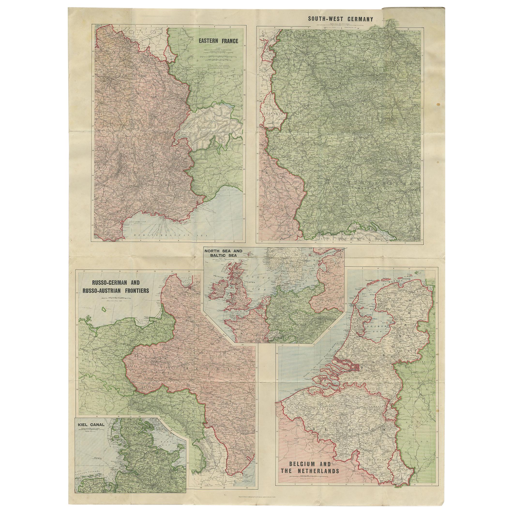 Antique War Map by Johnston, circa 1914