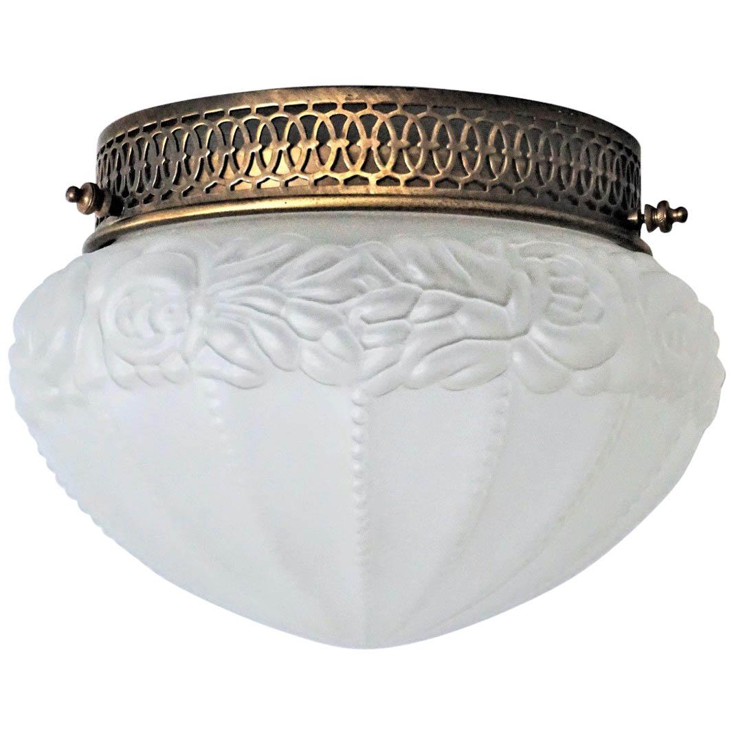 French Art Deco Frosted Glass Two-light Flush Mount, Ceiling Light