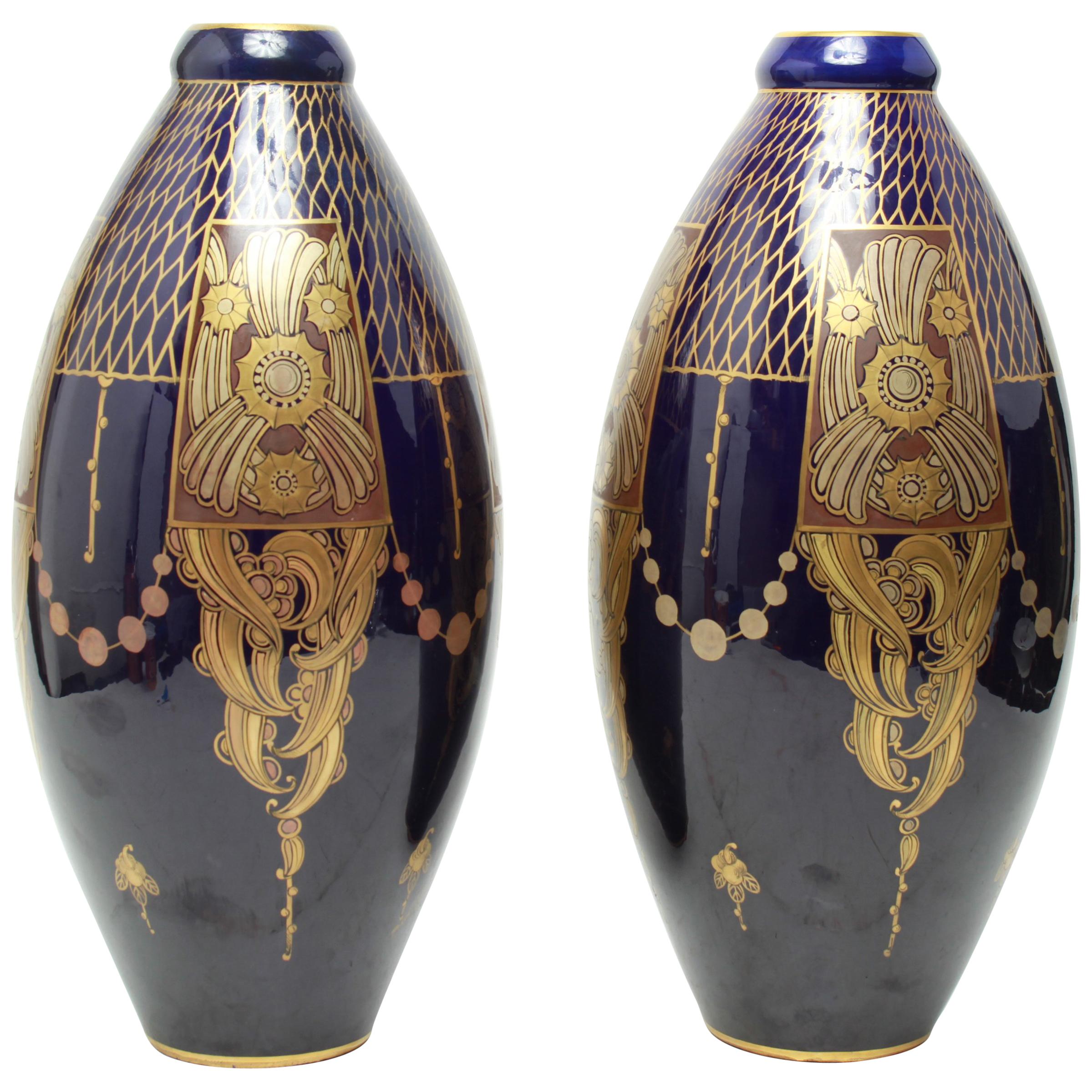 Pinon-Heuze French Art Deco Porcelain Vases