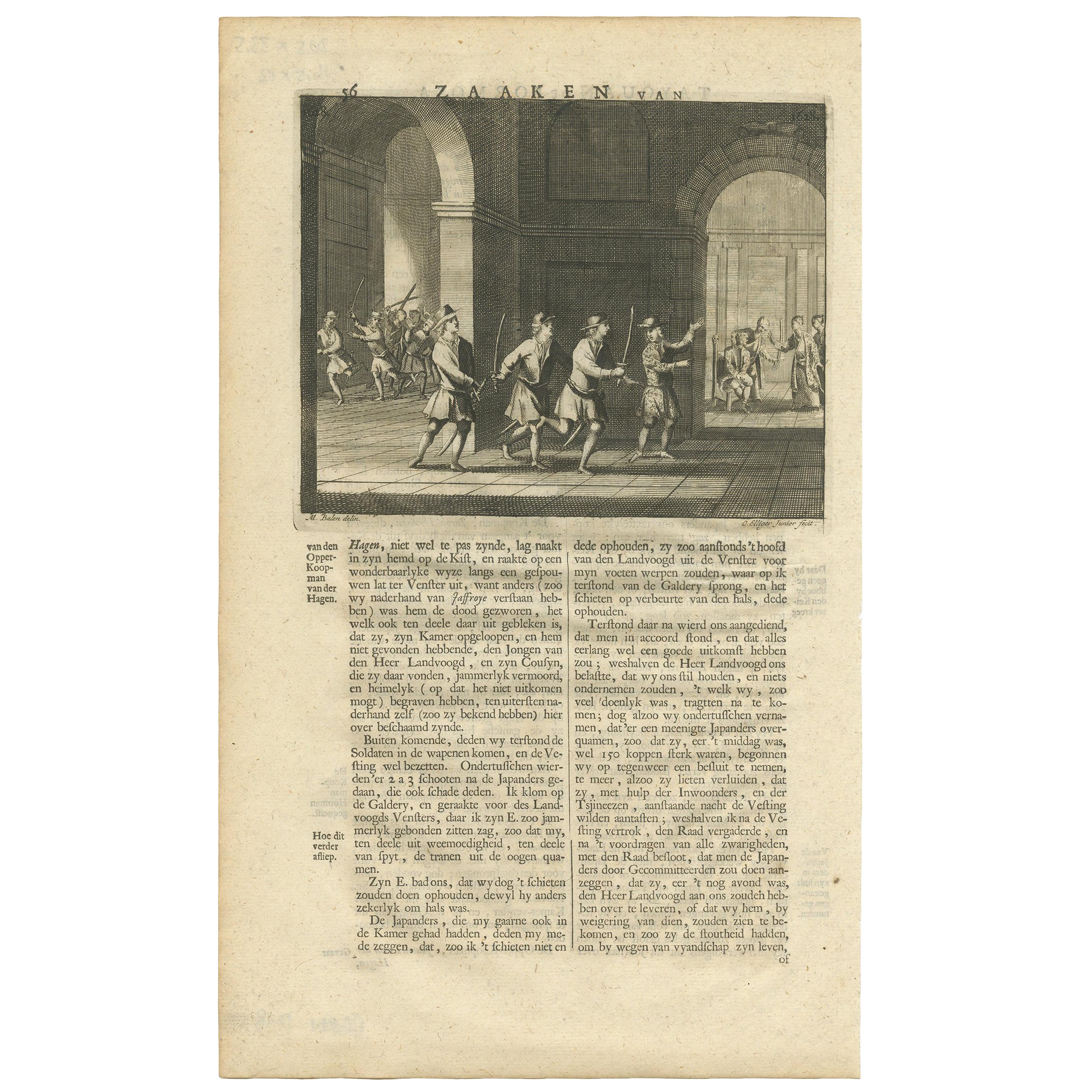 Antique Print of the Kidnapped Governor by Valentijn, 1726 For Sale