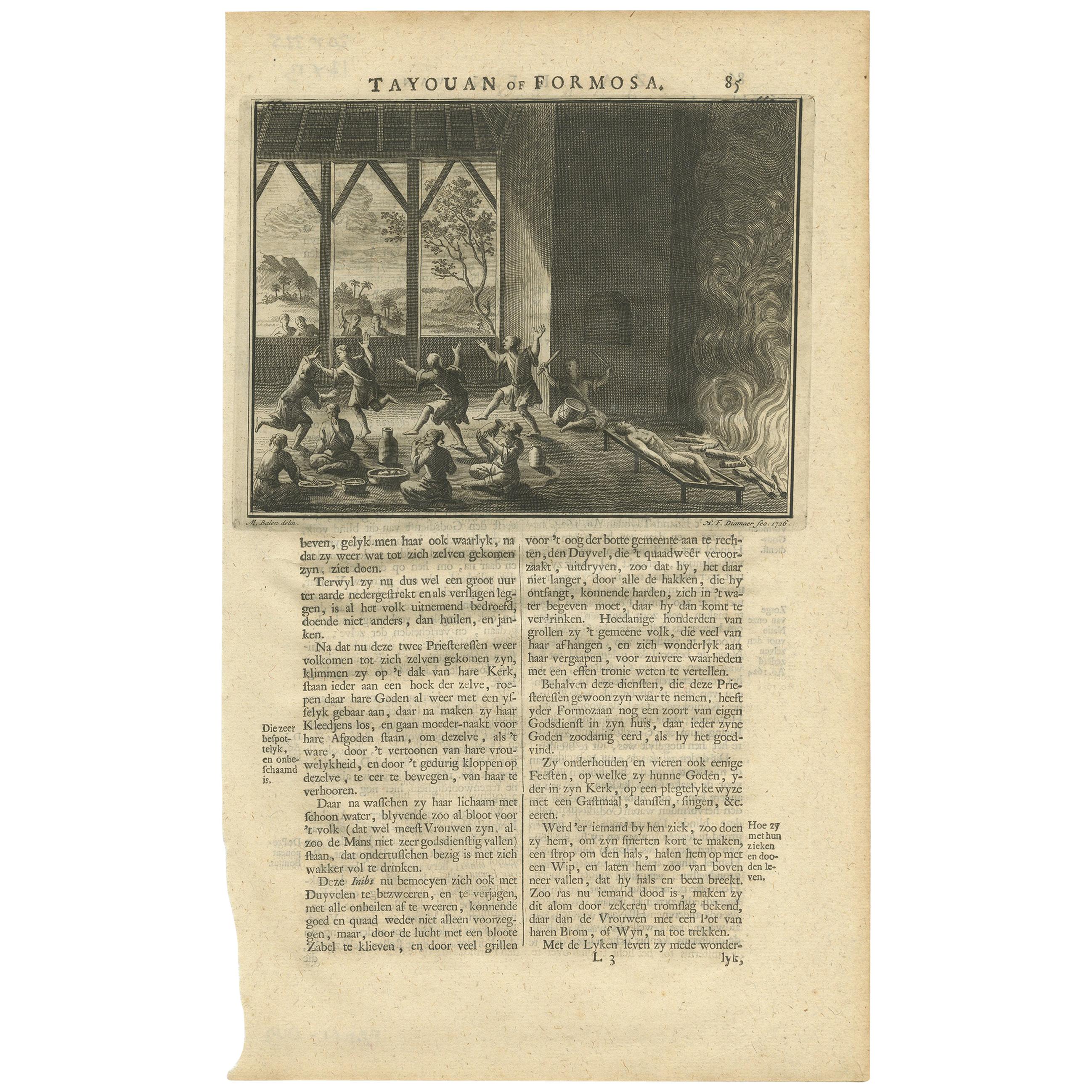 Antique Print of a Ritual on Formosa by Valentijn, 1726 For Sale