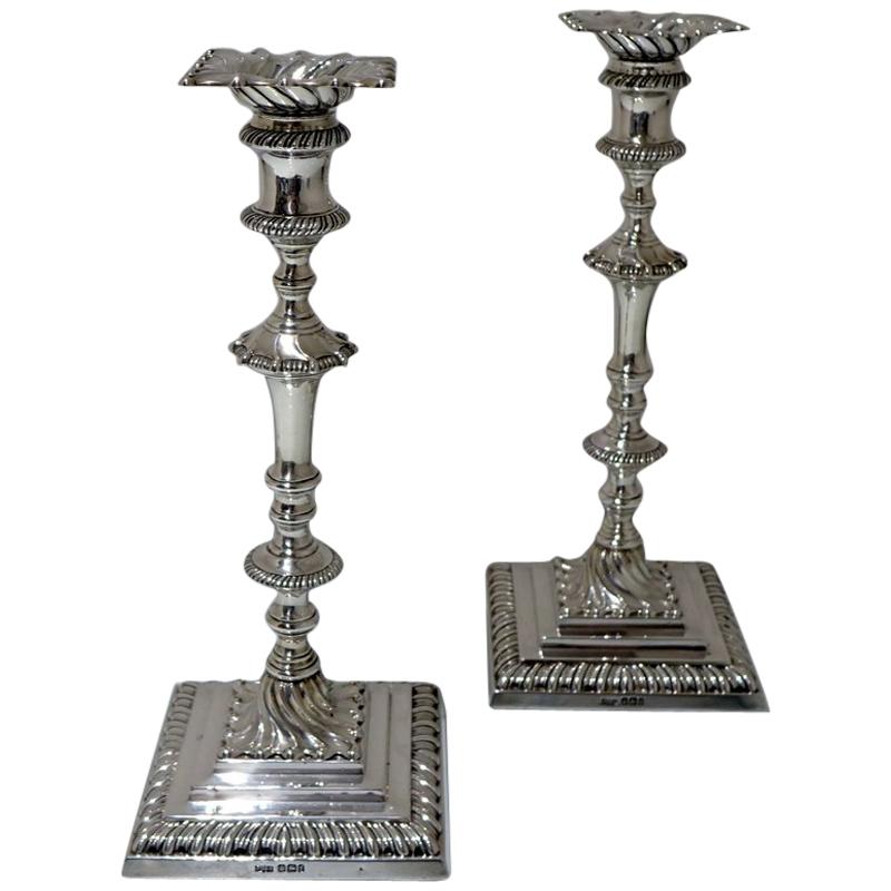 19th Century Antique Victorian Sterling Silver Pair of Candlesticks Sheffield