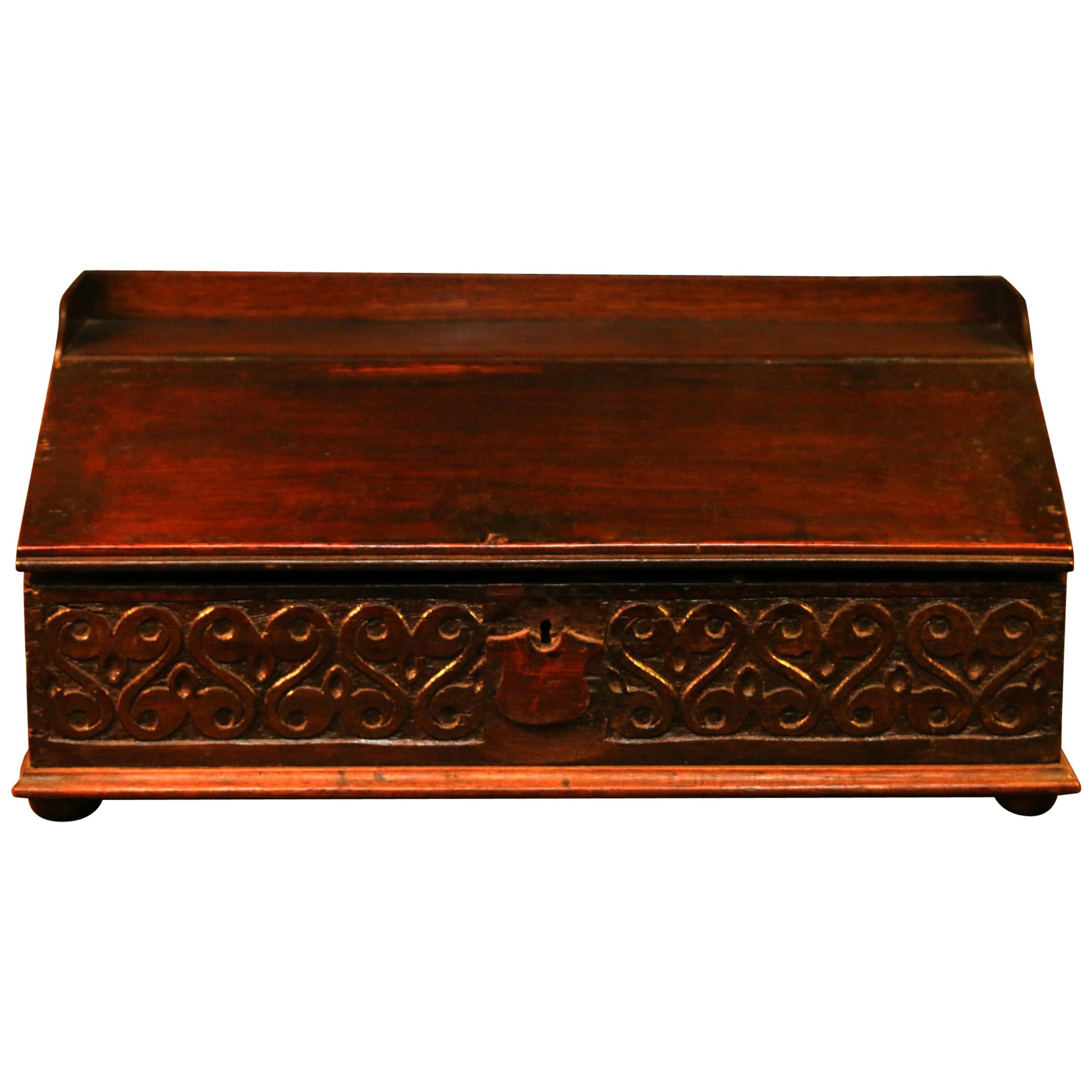 18th century Hand Carved Oak Slant Top Bible Box