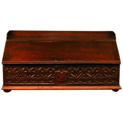 18th century Hand Carved Oak Slant Top Bible Box